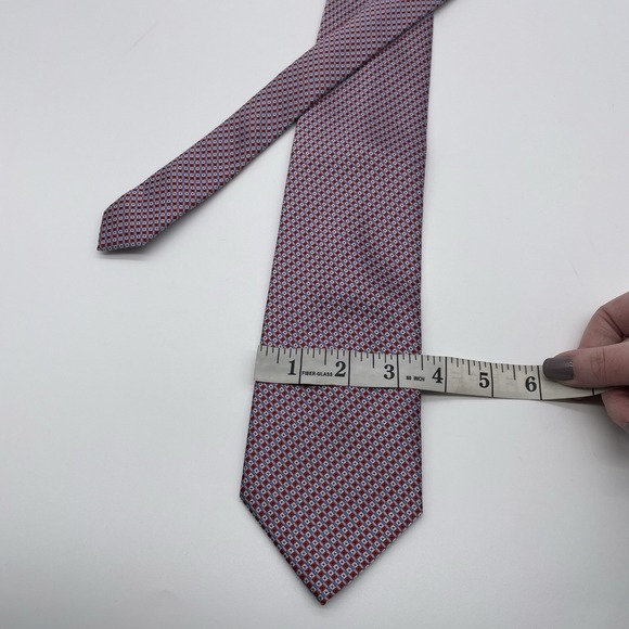 Giorgio Brutini Polyester Tie Gray Blue And Red Geometric Hand Made Tie - Picture 3 of 4